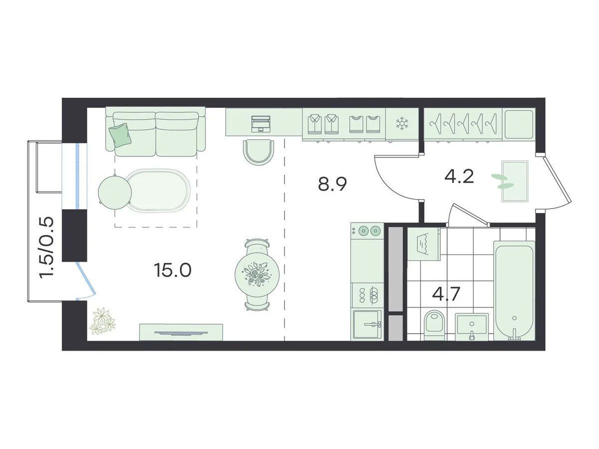 Планировка: Студия 34.10 м² в новостройке Джи Три Театральный