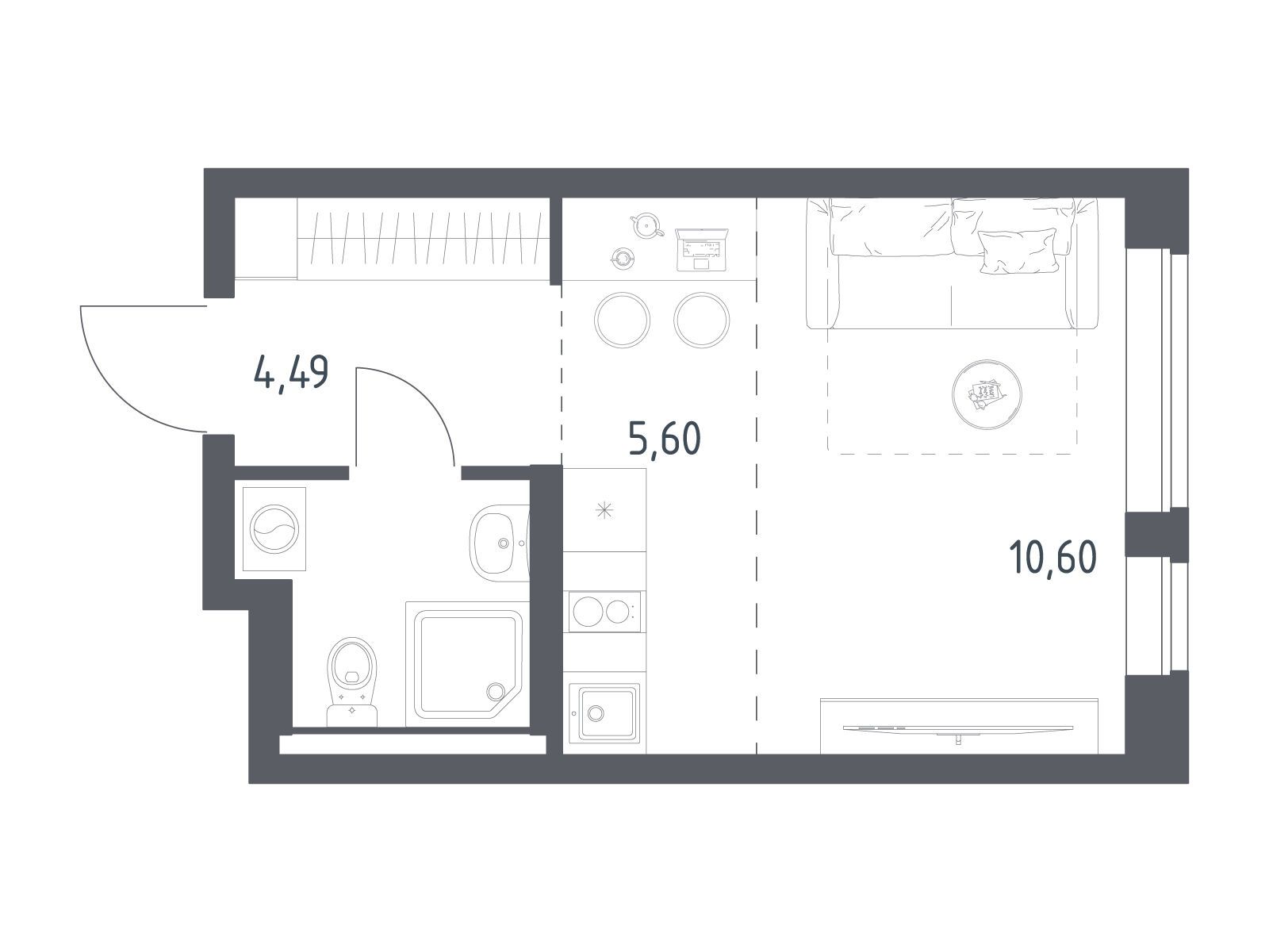 Планировка: Студия 24.02 м² в новостройке Новое Видное