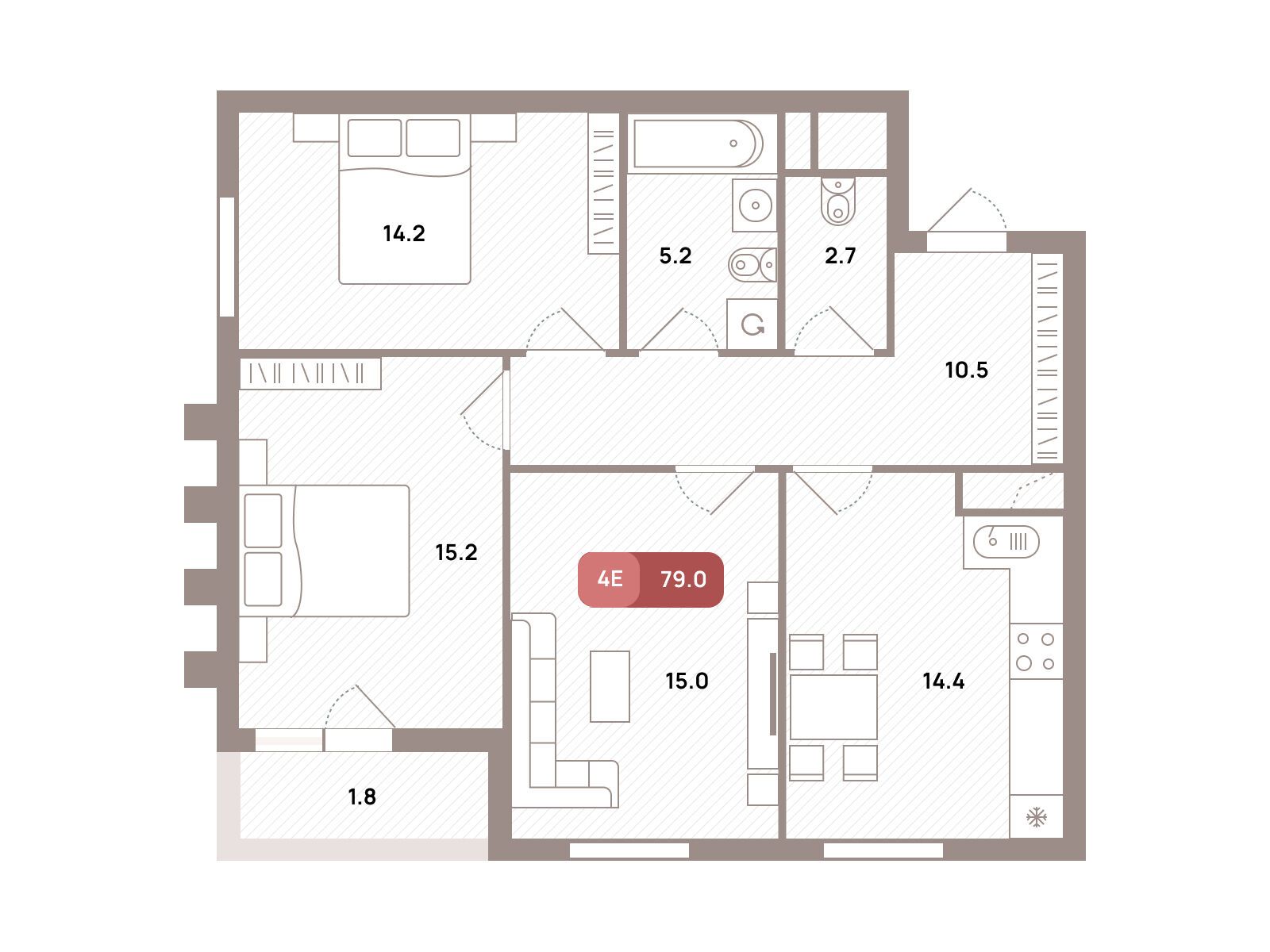 Планировка: 3-комн. квартира 79.00 м² в новостройке Проспект 39