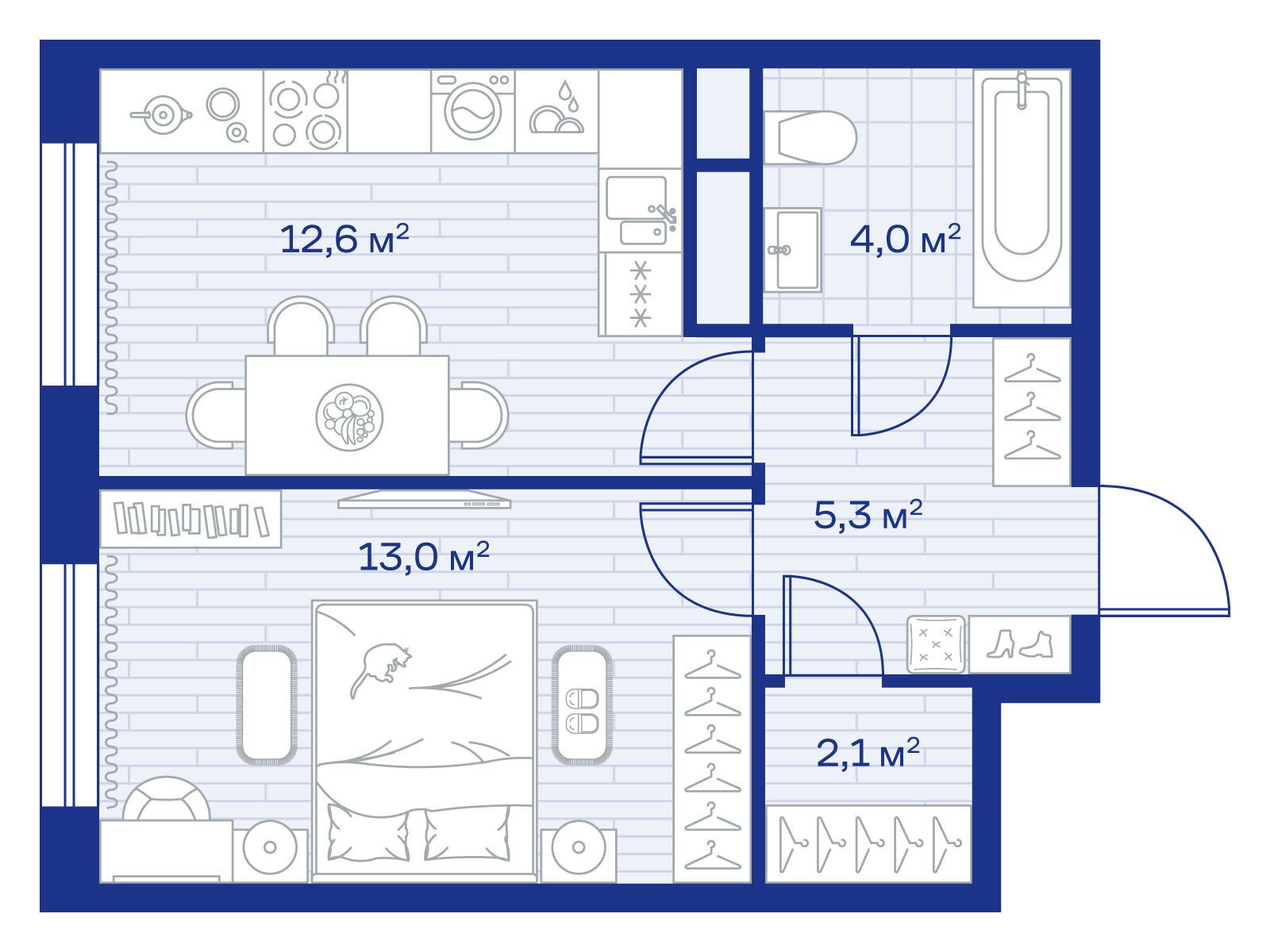 Планировка: 1-комн. квартира 37.00 м² в новостройке Аристов Берег