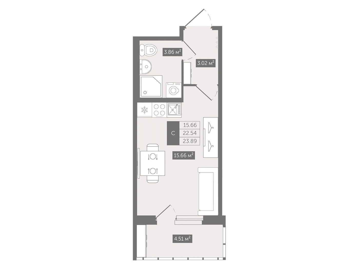 Планировка: Студия 23.89 м² в новостройке Квартал Воронцовский