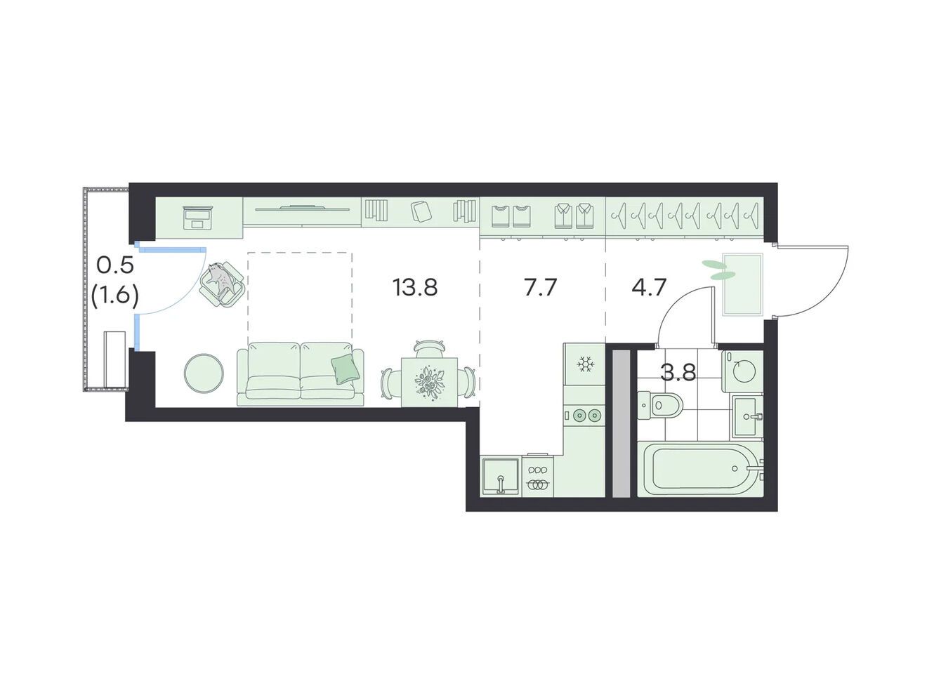 Планировка: Студия 30.50 м² в новостройке Джи Три Михалевич