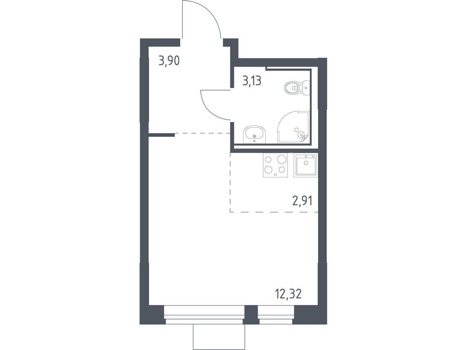 Планировка: Студия 22.26 м² в новостройке ЖК Молжаниново