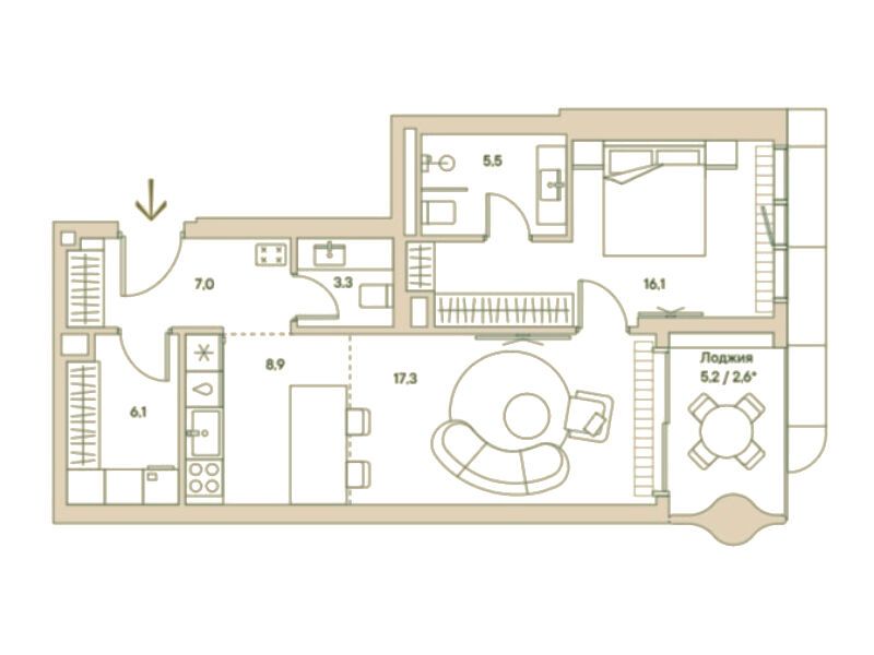 Планировка: 2-комн. квартира 71.20 м² в новостройке Спрингс