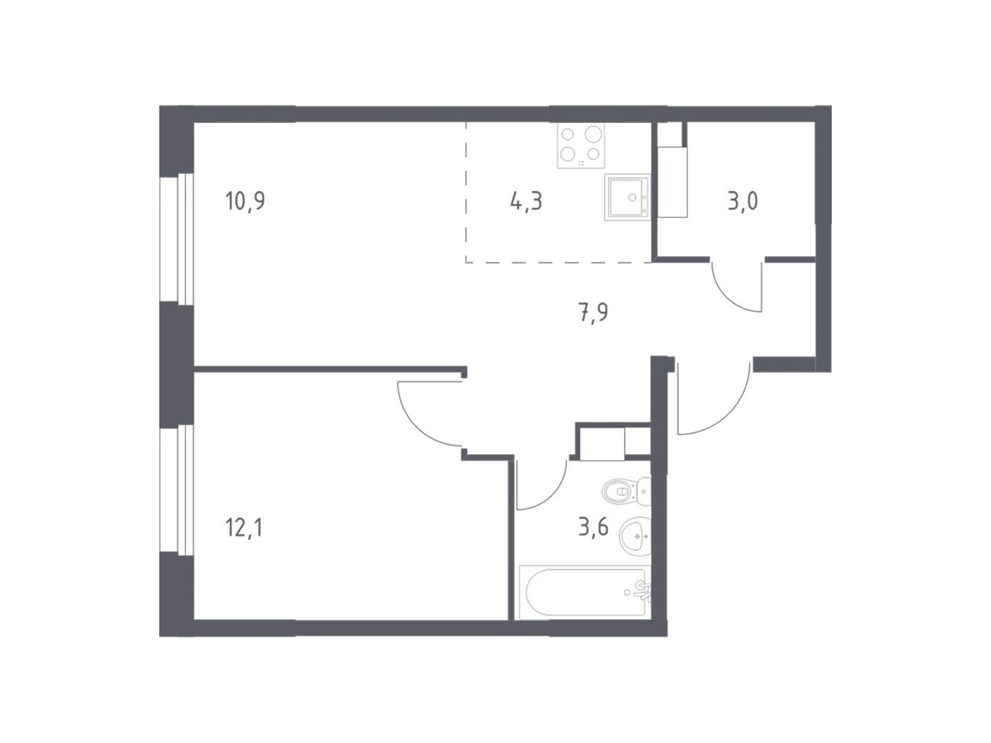 Планировка: 1-комн. квартира 40.70 м² в новостройке Эко Бунино