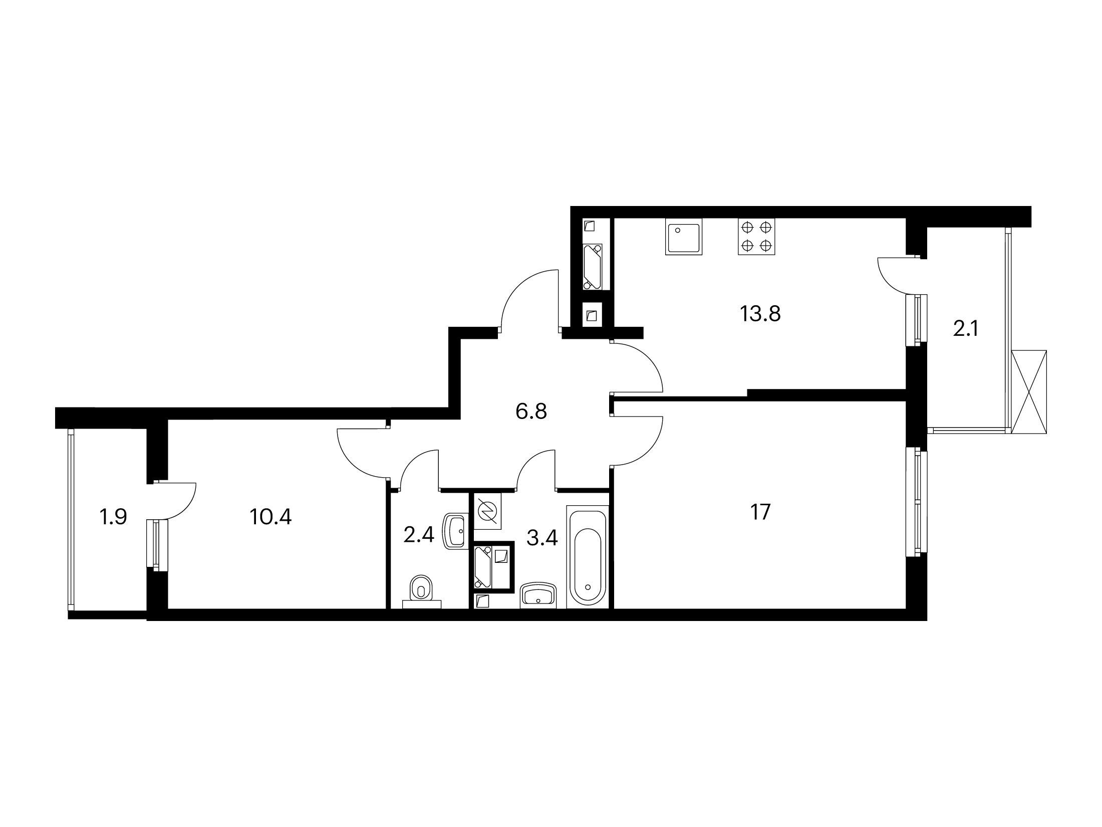Планировка: 2-комн. квартира 57.80 м² в новостройке Митинский лес