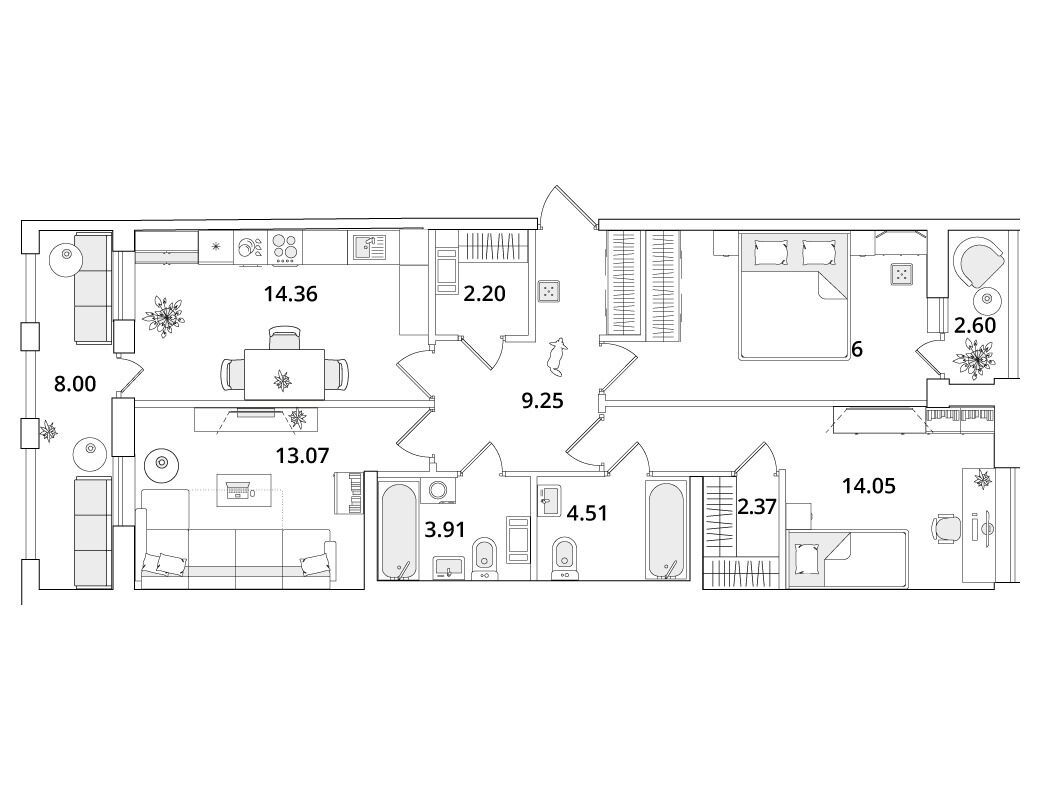 Планировка: 3-комн. квартира 84.80 м² в новостройке Куб