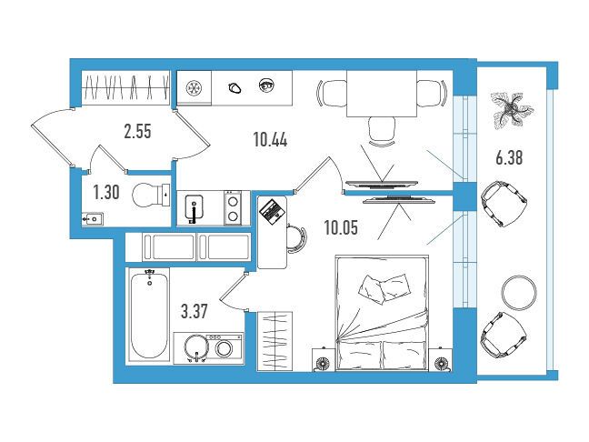 Планировка: 1-комн. квартира 29.62 м² в новостройке Искра Сити