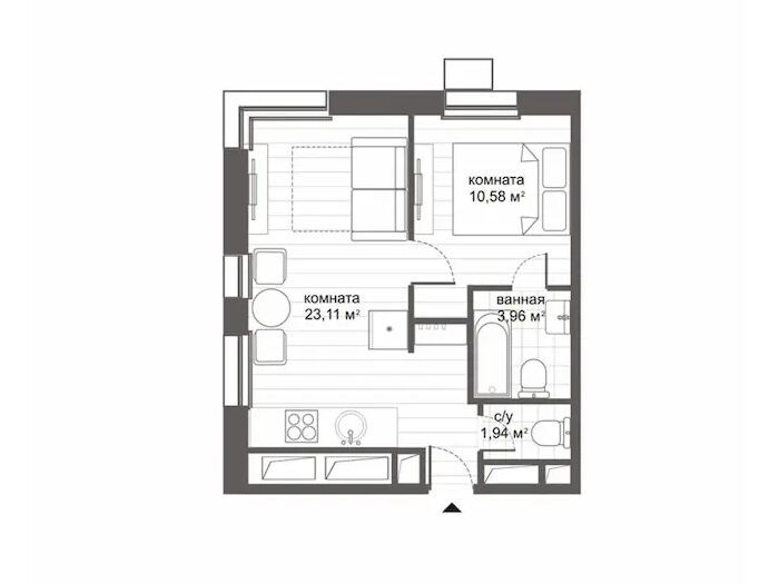 Планировка: Студия 39.30 м² в новостройке СитиМикс Новокосино
