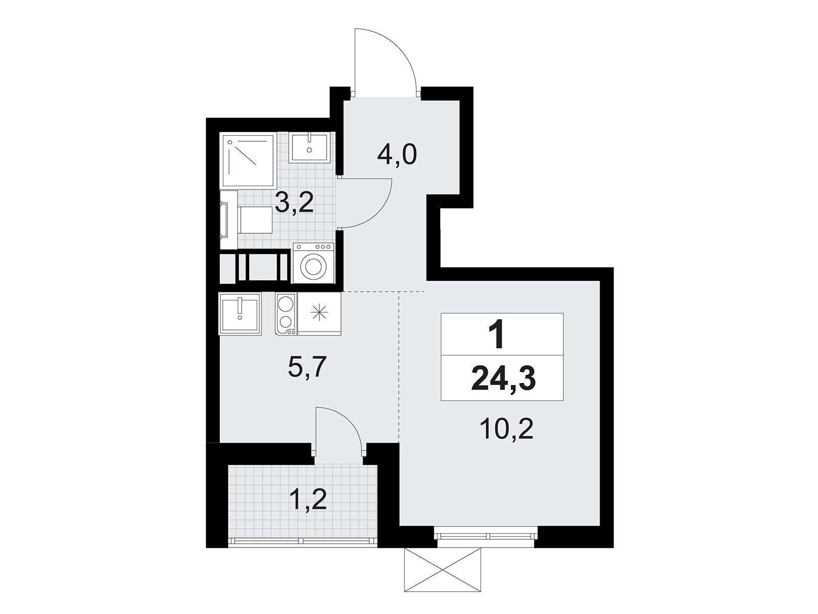 Планировка: Студия 24.30 м² в новостройке А101 Лаголово
