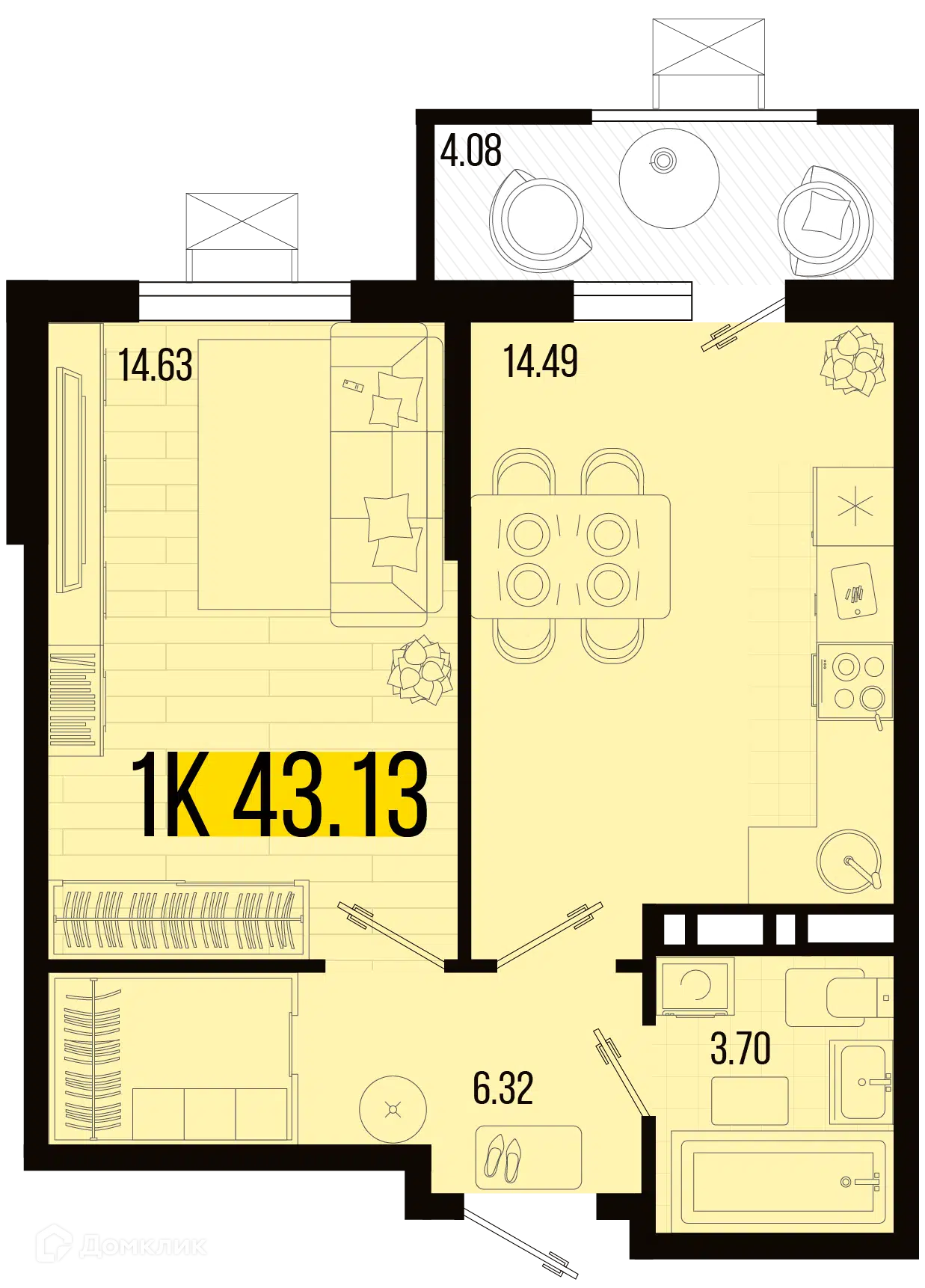 Планировка: 1-комн. квартира 39.05 м² в новостройке Цветной бульвар