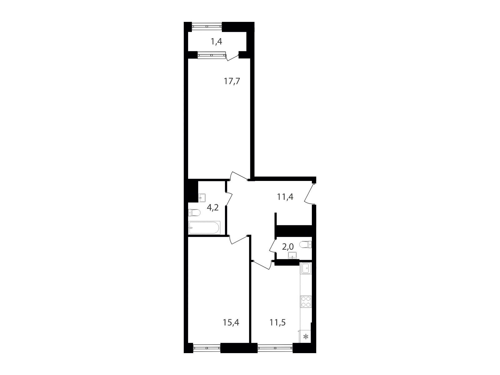 Планировка: 2-комн. квартира 63.40 м² в новостройке Варшавские ворота