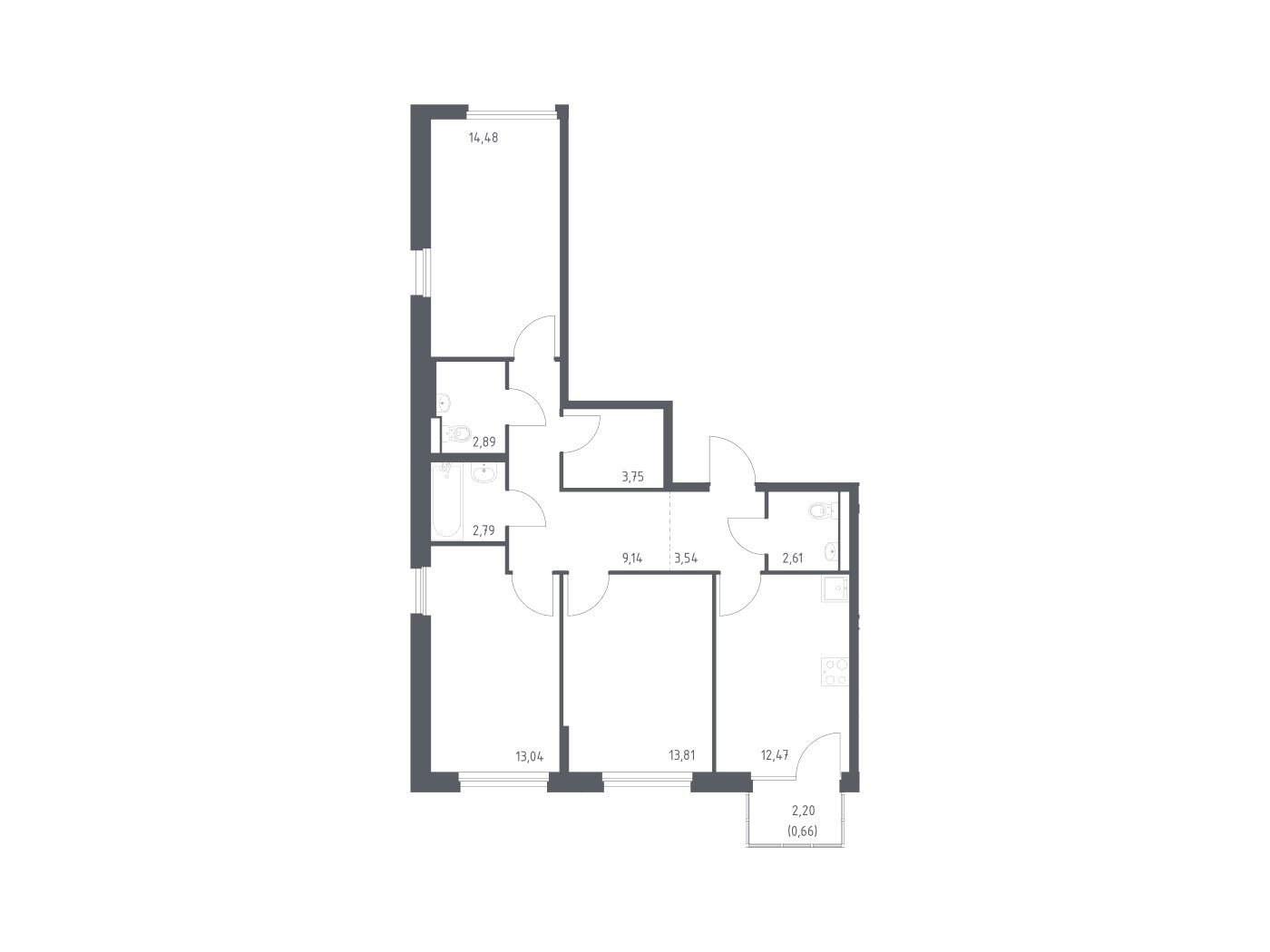 Планировка: 3-комн. квартира 78.00 м² в новостройке Новое Внуково