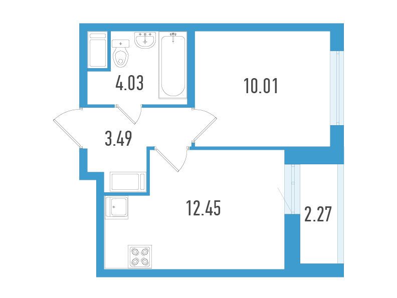 Планировка: 1-комн. квартира 31.12 м² в новостройке ЖК Южный форт
