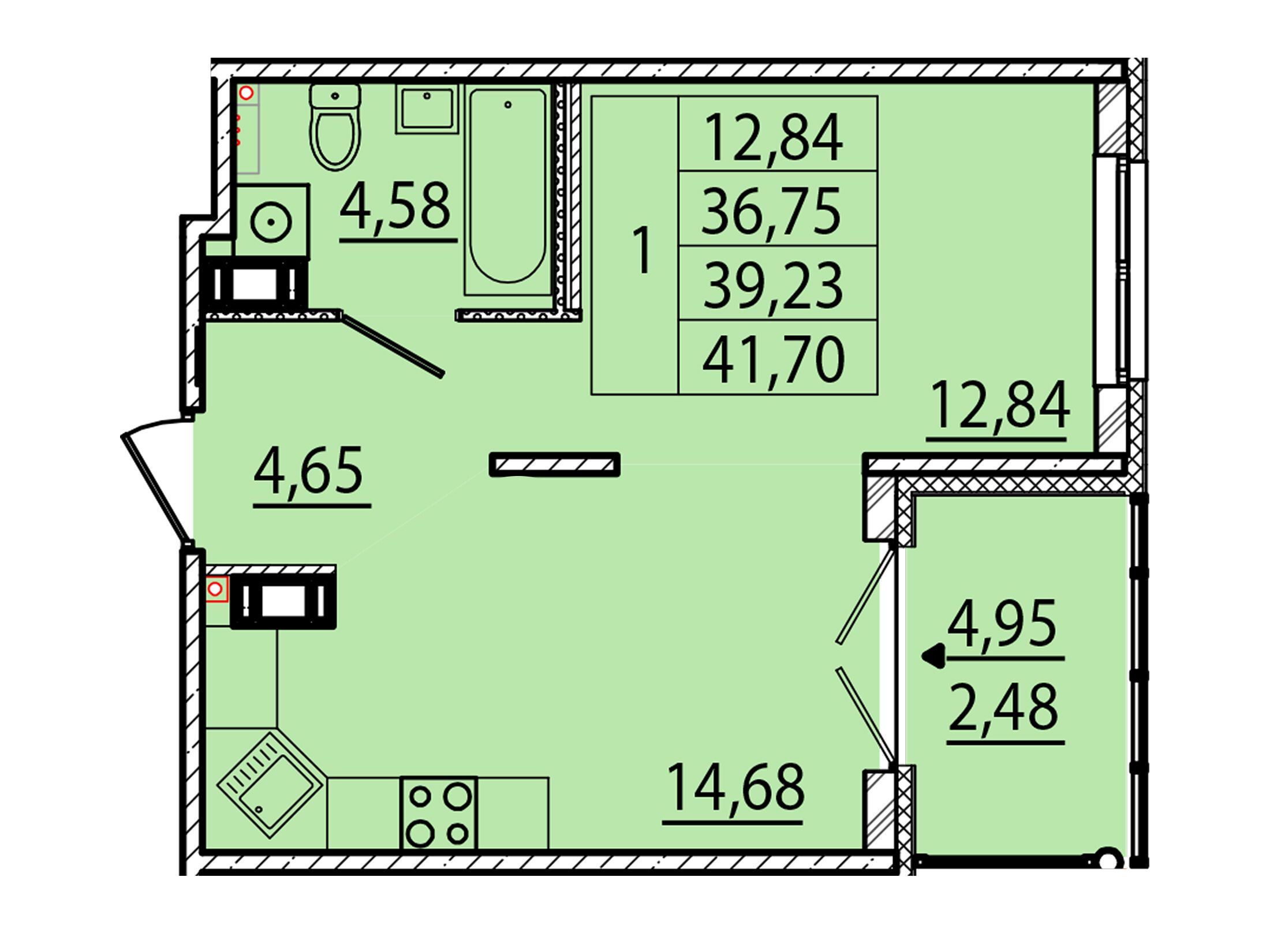 Планировка: 1-комн. квартира 36.75 м² в новостройке Образцовый квартал 15