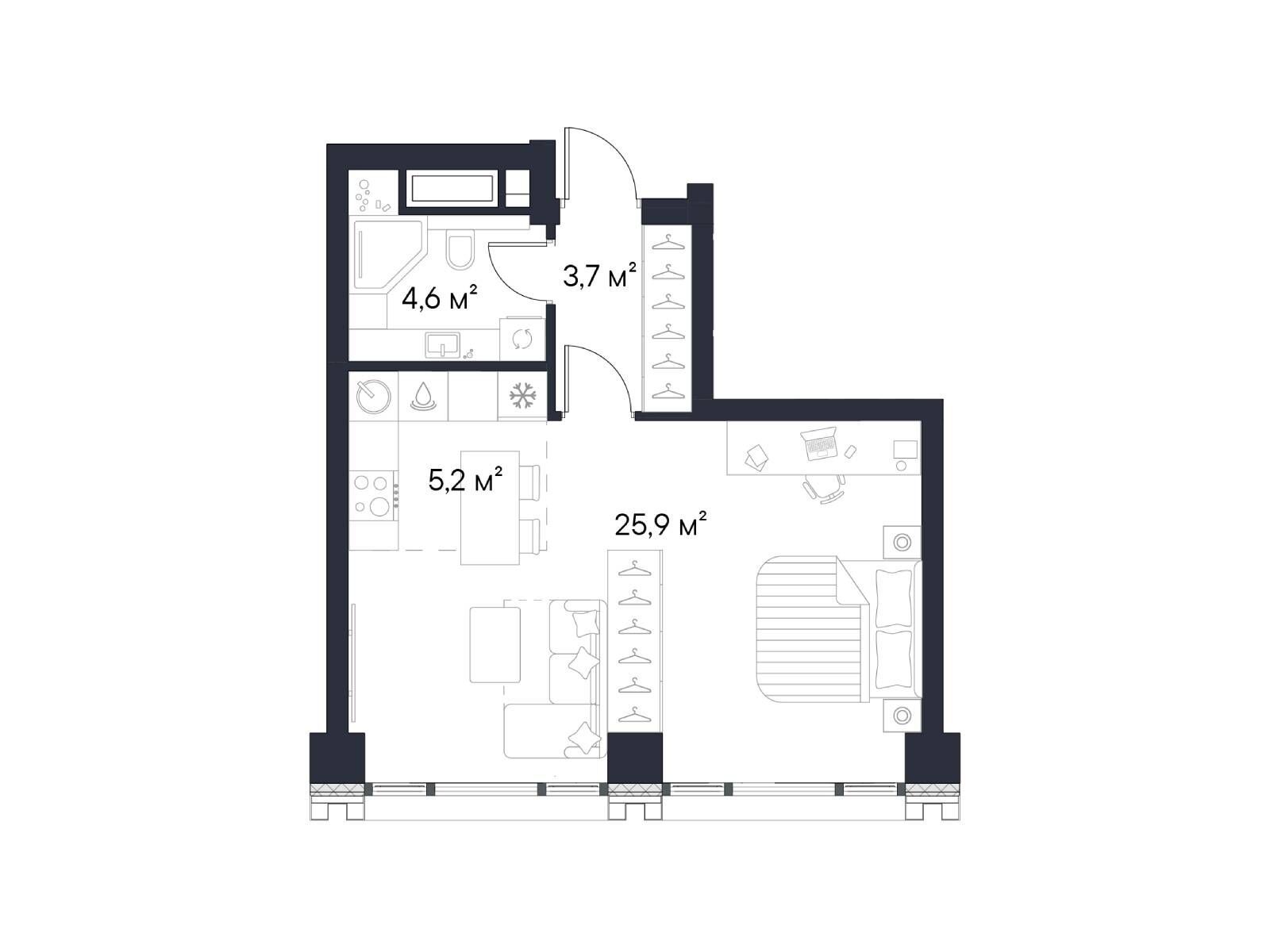 Планировка: Студия 39.40 м² в новостройке Первый Нагатинский