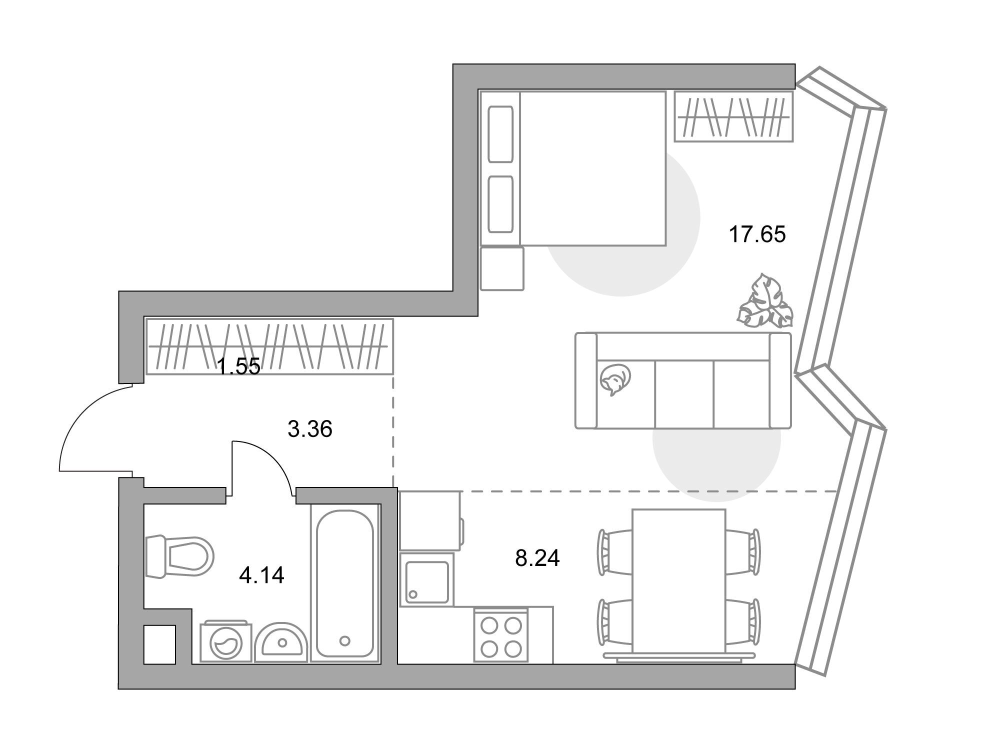 Планировка: Студия 34.94 м² в новостройке Мнёвники от Гранель