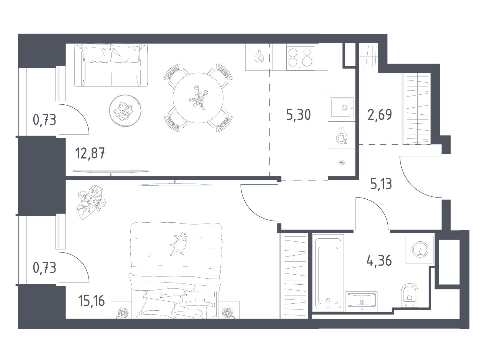Планировка: 1-комн. квартира 46.97 м² в новостройке Скай Спутник