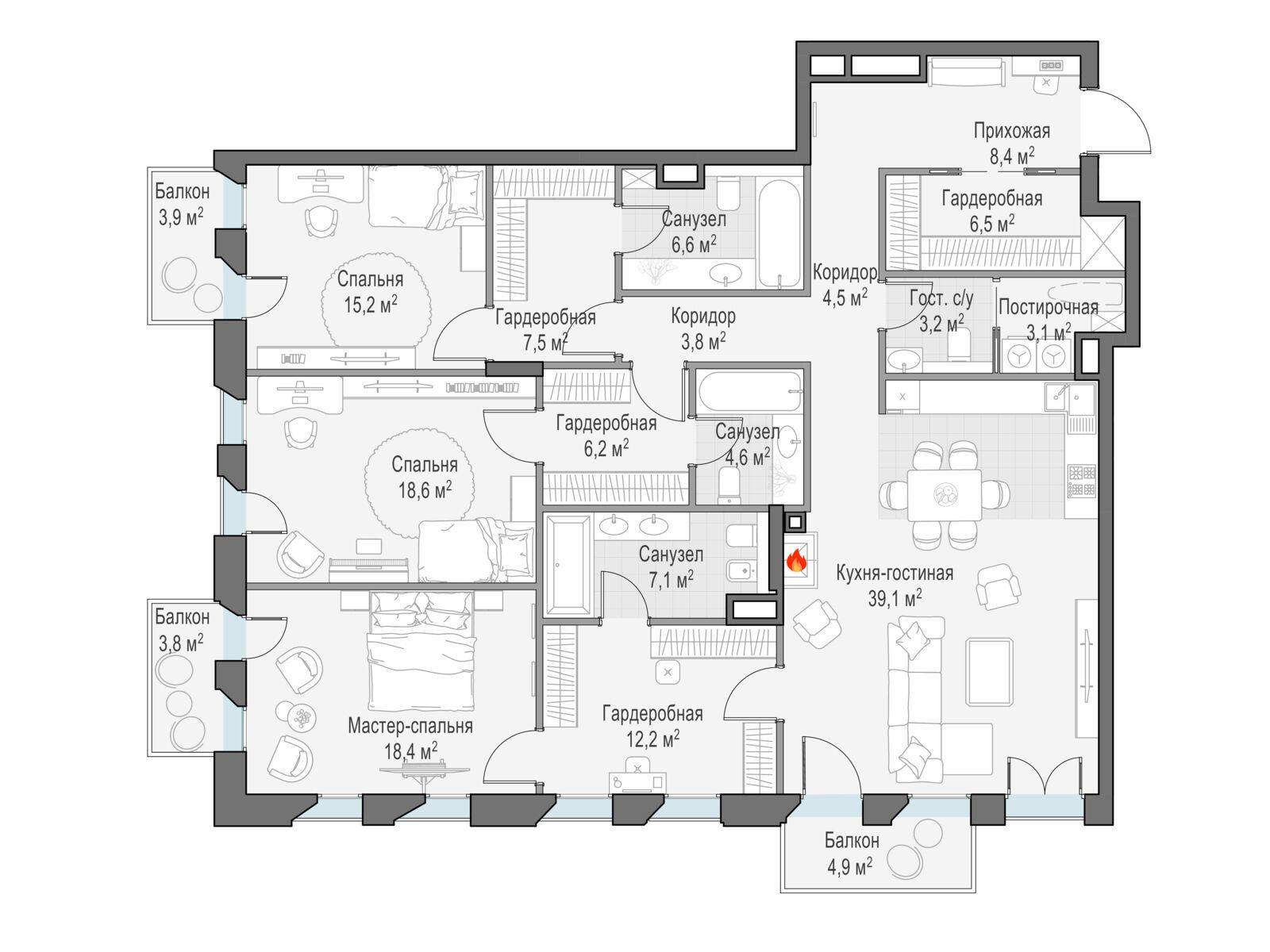 Планировка: 3-комн. квартира 168.50 м² в новостройке Обыденский №1