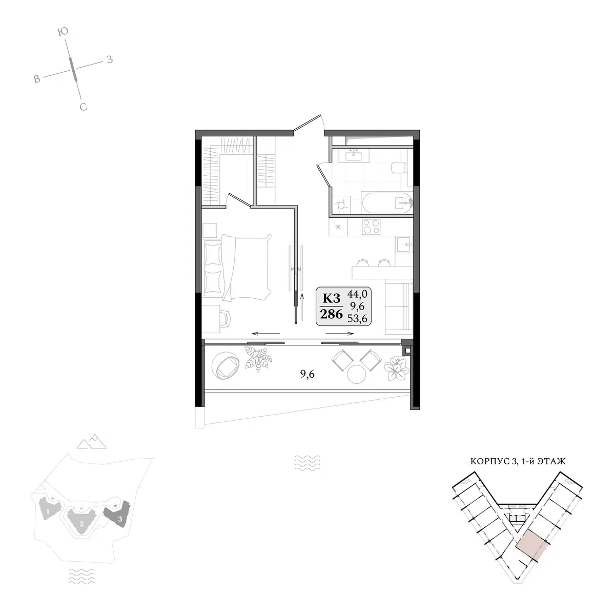 Планировка: Студия 53.60 м² в новостройке Летто