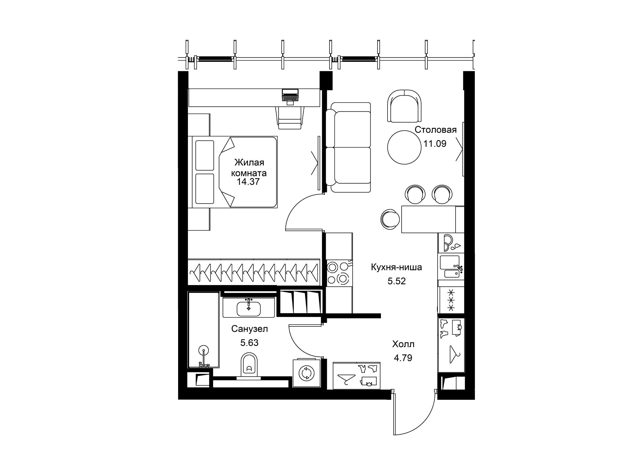 Планировка: 1-комн. квартира 41.40 м² в новостройке Мод