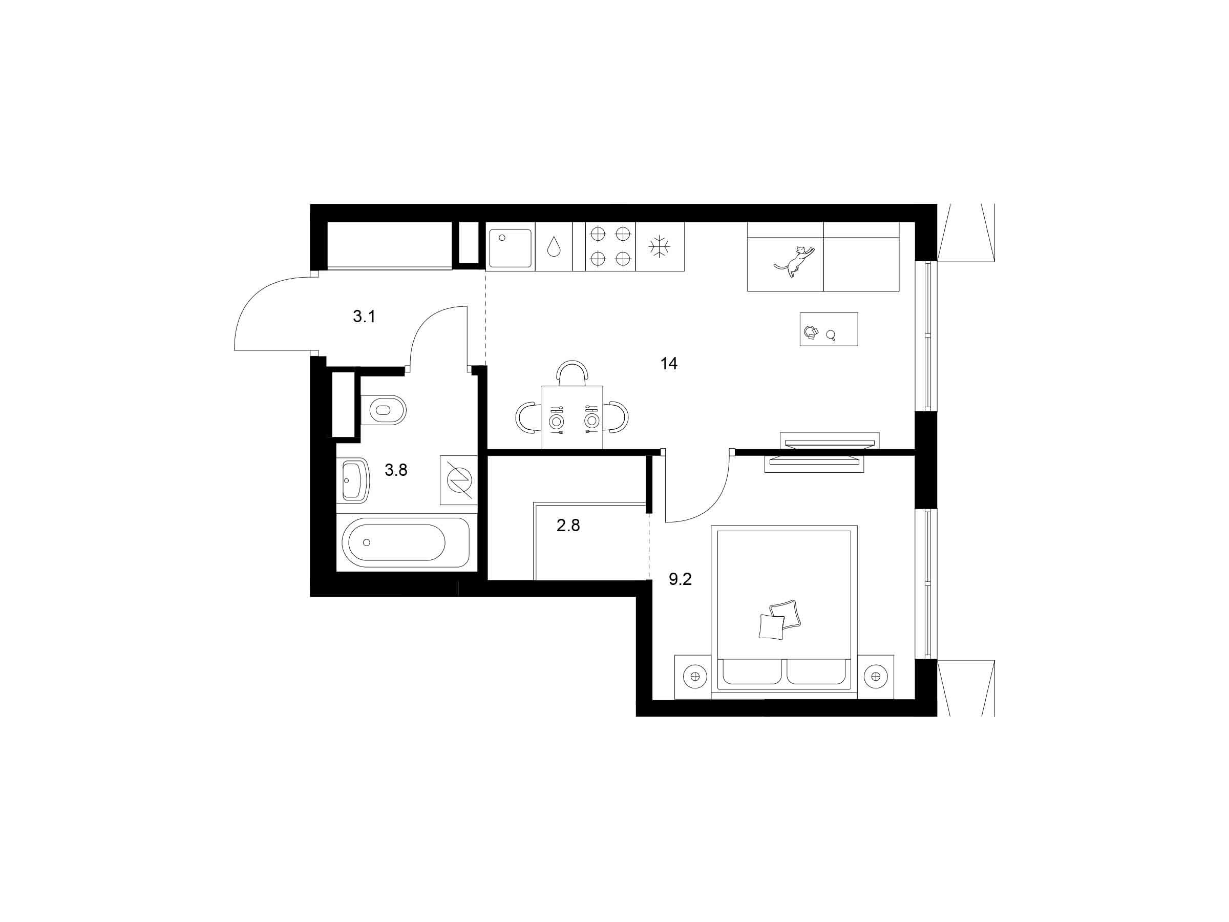 Планировка: 1-комн. квартира 32.90 м² в новостройке ЖК Кавказский бульвар 51