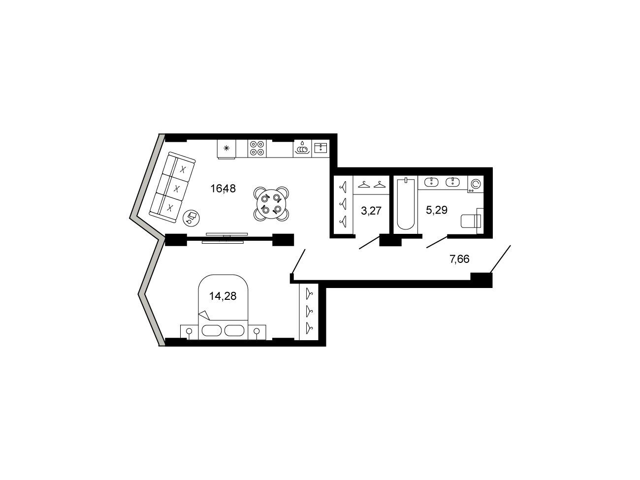 Планировка: 2-комн. квартира 46.97 м² в новостройке Клубный дом Новая, 11