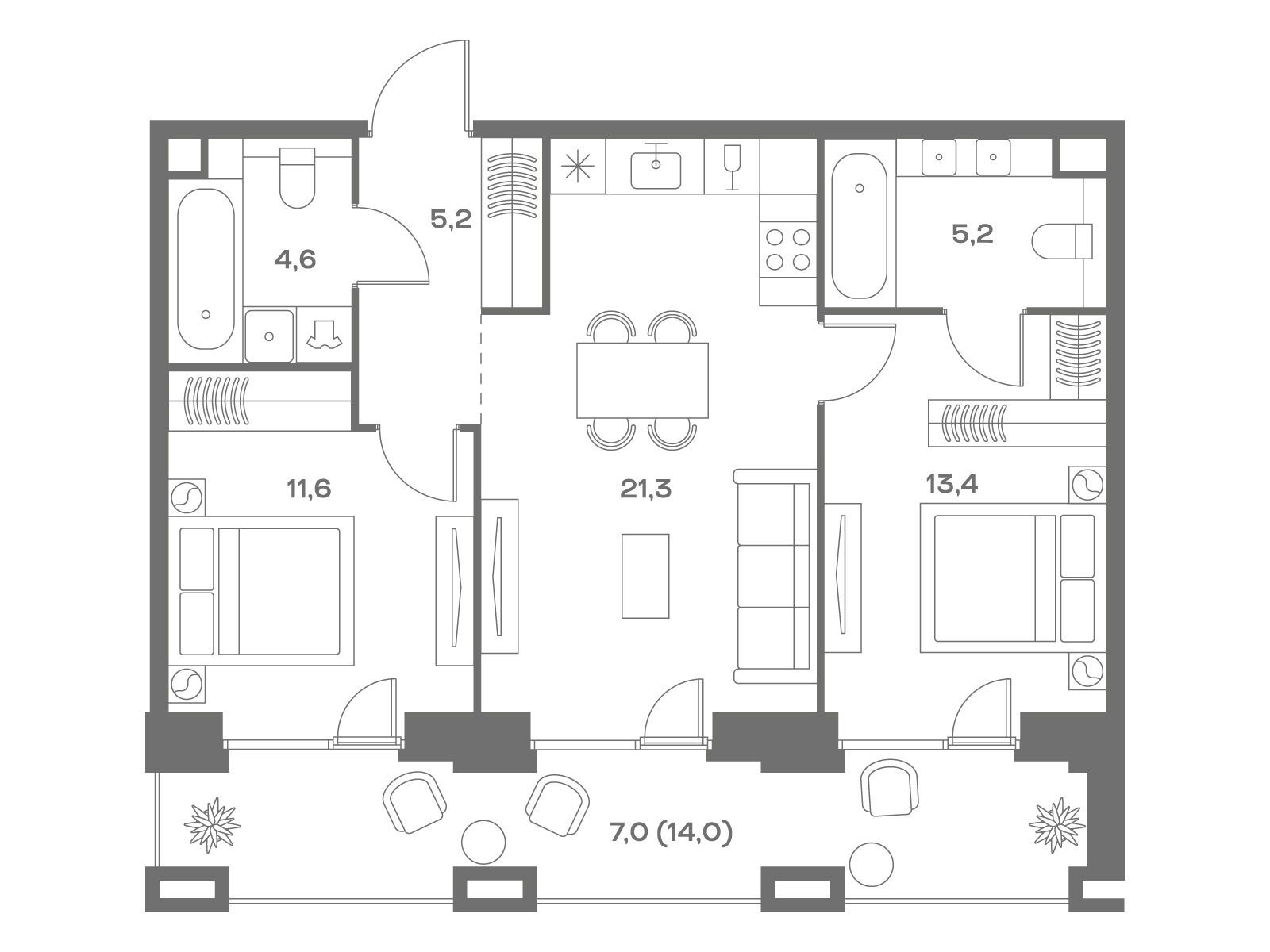 Планировка: 2-комн. квартира 68.30 м² в новостройке ЖК Соул