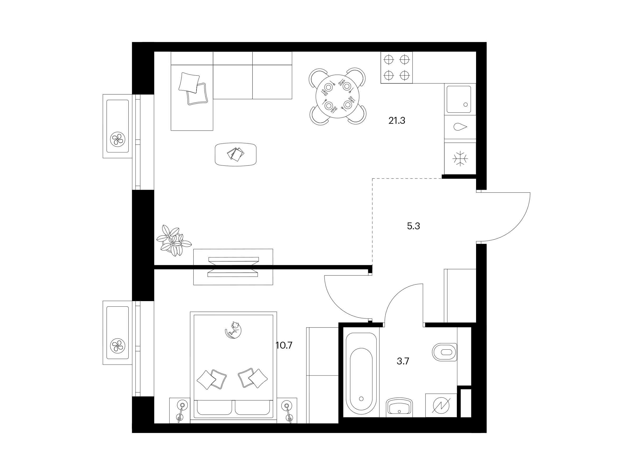 Планировка: 1-комн. квартира 41.00 м² в новостройке Люблинский парк