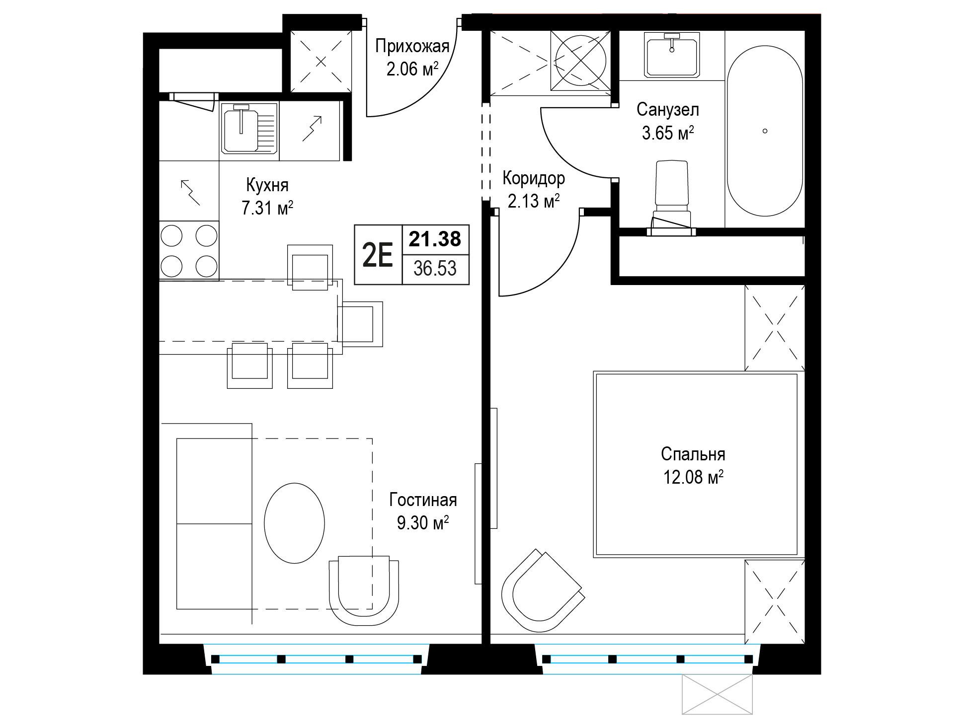 Планировка: 1-комн. квартира 36.40 м² в новостройке У реки Эко Видное 2