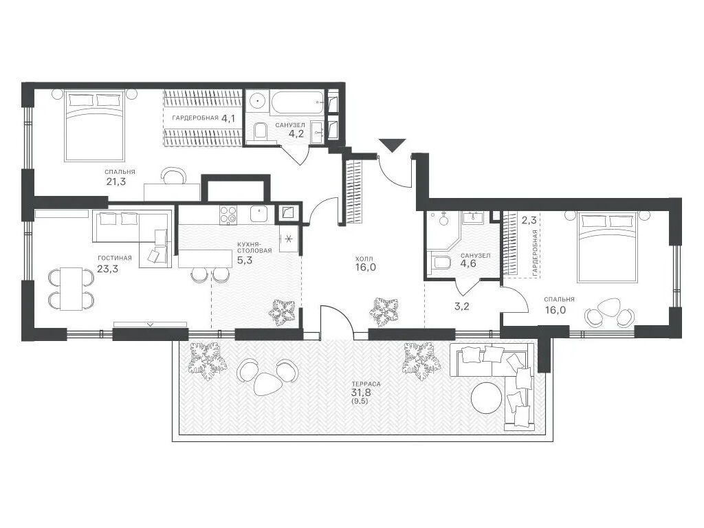 Планировка: 3-комн. квартира 87.64 м² в новостройке Крылатская 33