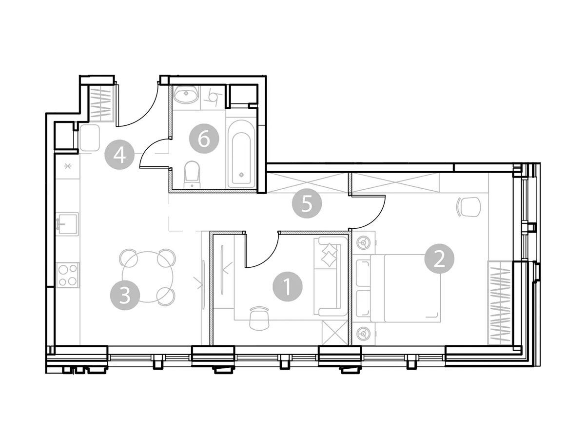 Планировка: 2-комн. квартира 51.79 м² в новостройке Эвопарк Измайлово