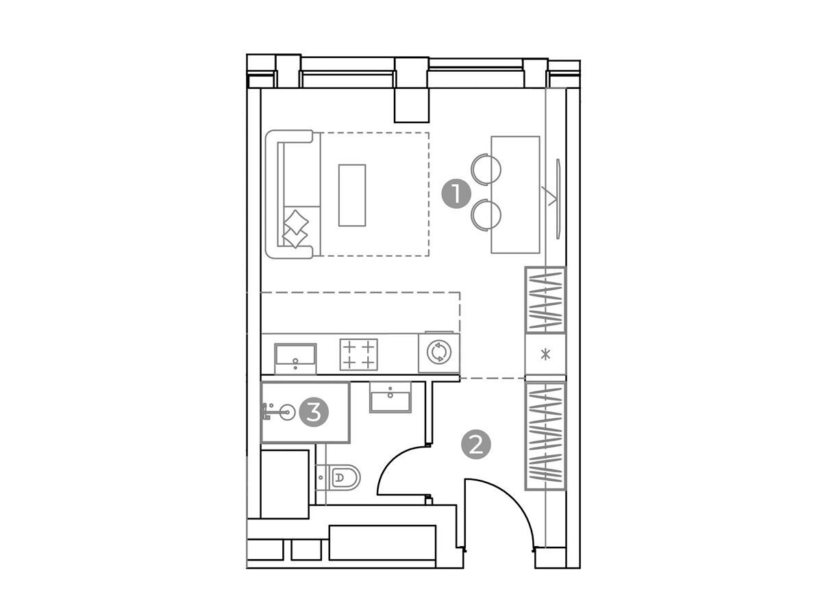 Планировка: Студия 26.00 м² в новостройке ЖК Эмоушен