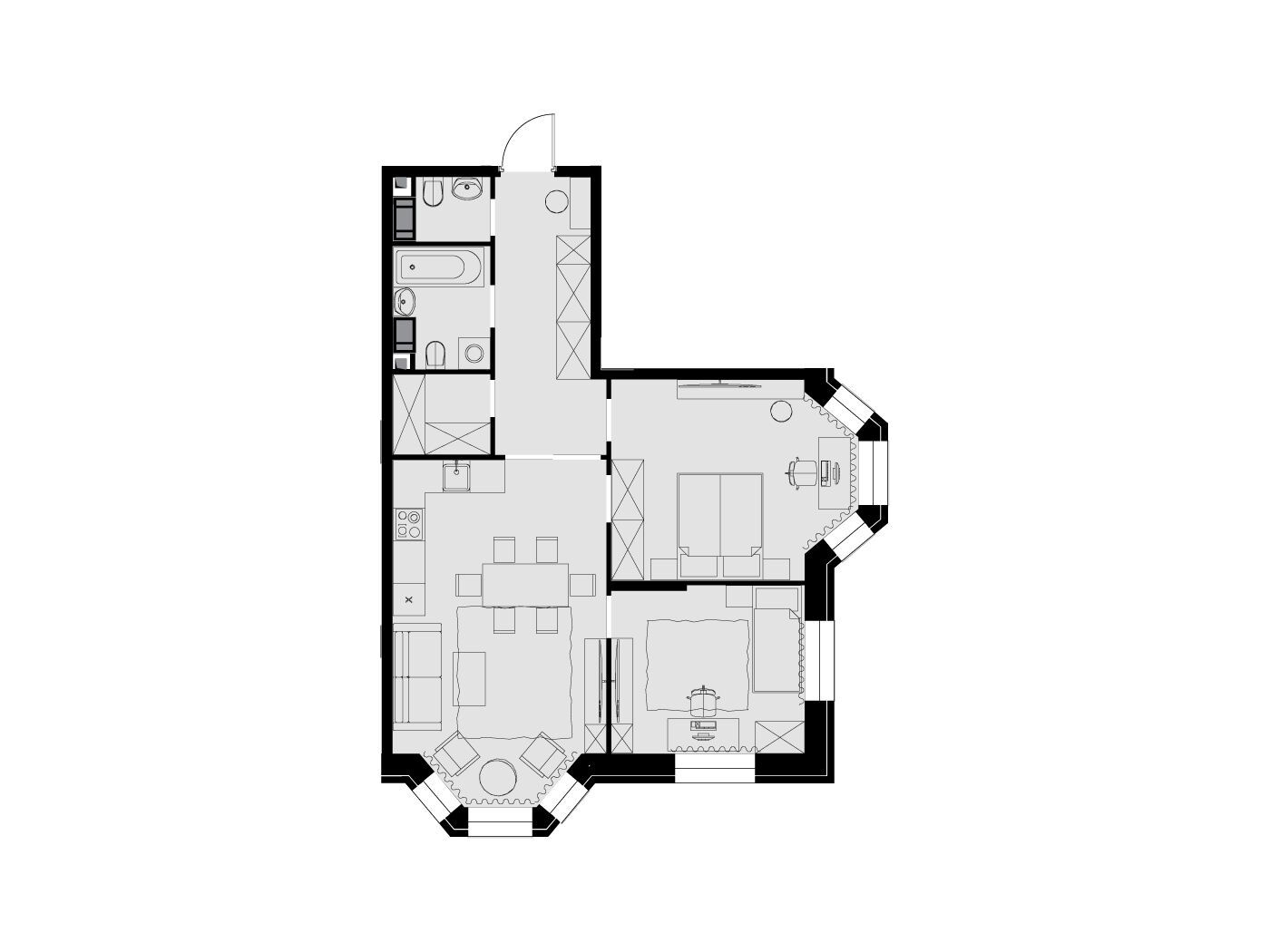 Планировка: 2-комн. квартира 69.10 м² в новостройке Театральный квартал
