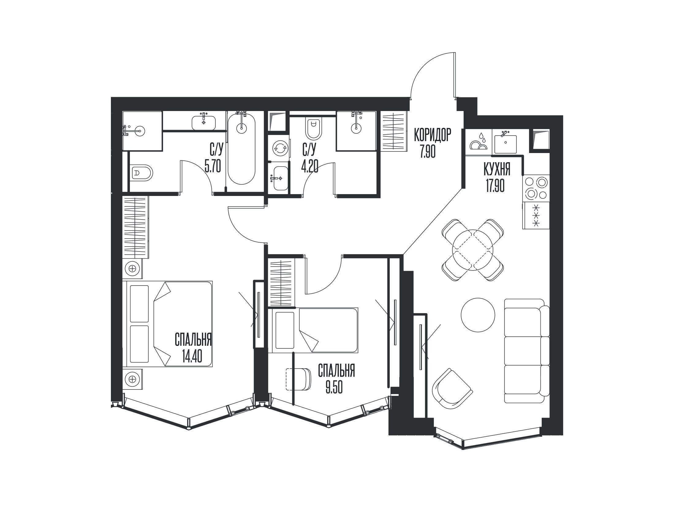 Планировка: 2-комн. квартира 59.60 м² в новостройке ЖК Айс Тауэрс