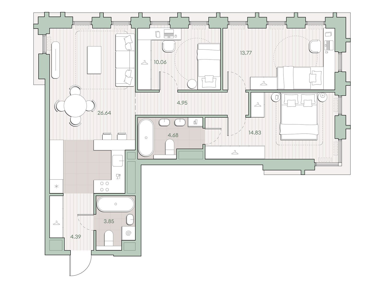 Планировка: 3-комн. квартира 83.17 м² в новостройке Среда на Кутузовском