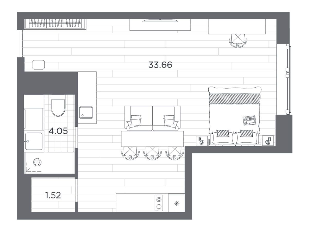 Планировка: Студия 39.23 м² в новостройке Ладожский Авенир
