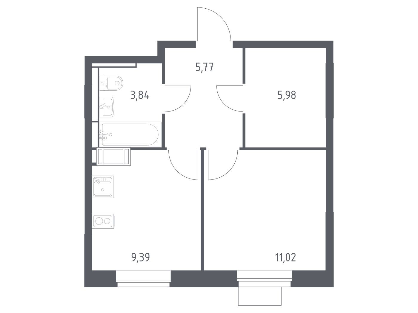 Планировка: 1-комн. квартира 36.00 м² в новостройке ЖК Пятницкие Луга
