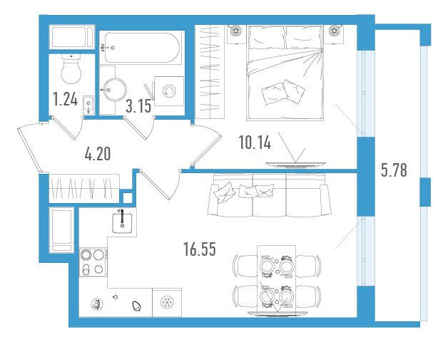 Планировка: 1-комн. квартира 37.01 м² в новостройке Старлайт