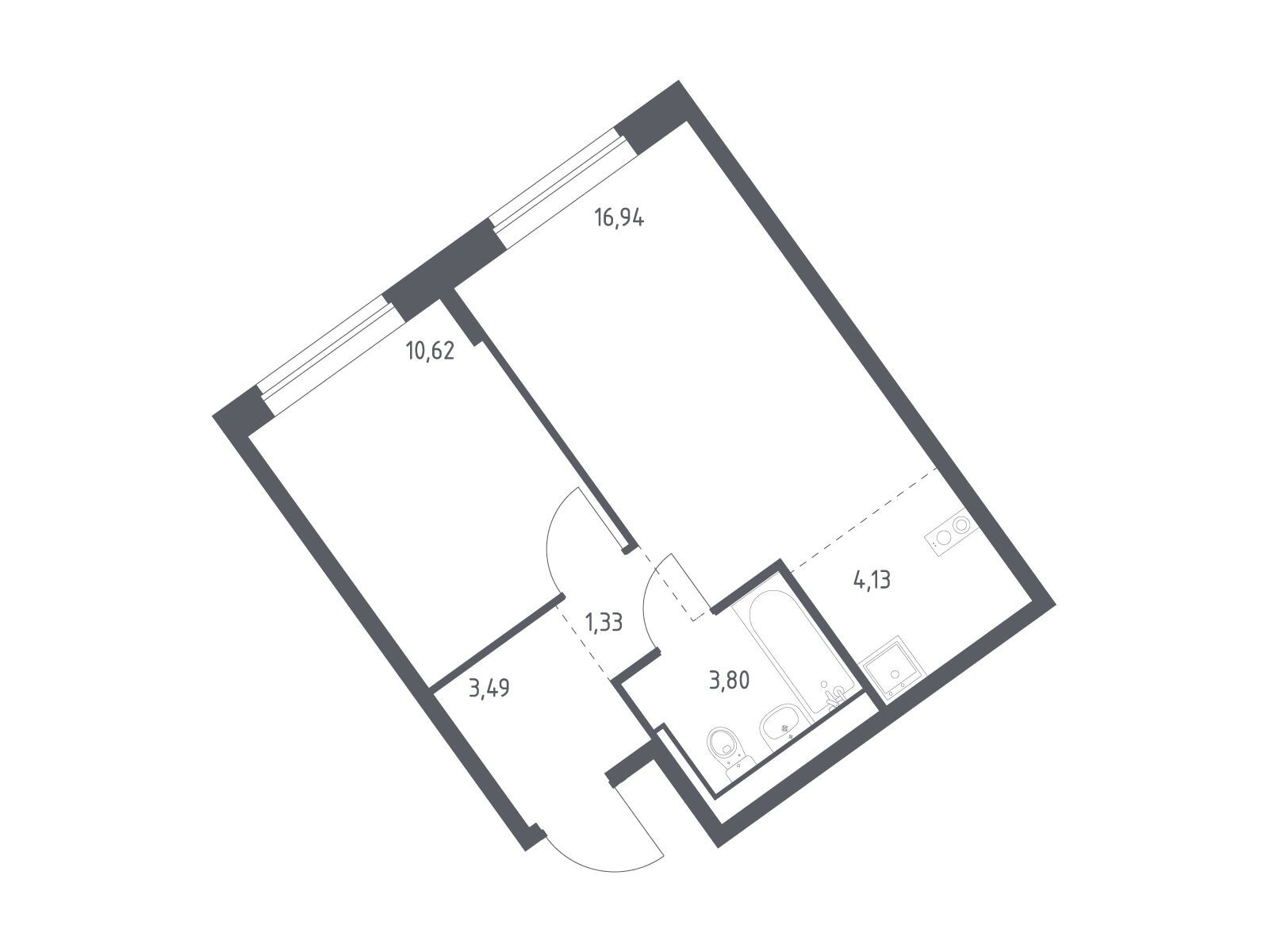 Планировка: 1-комн. квартира 40.31 м² в новостройке Молжаниново