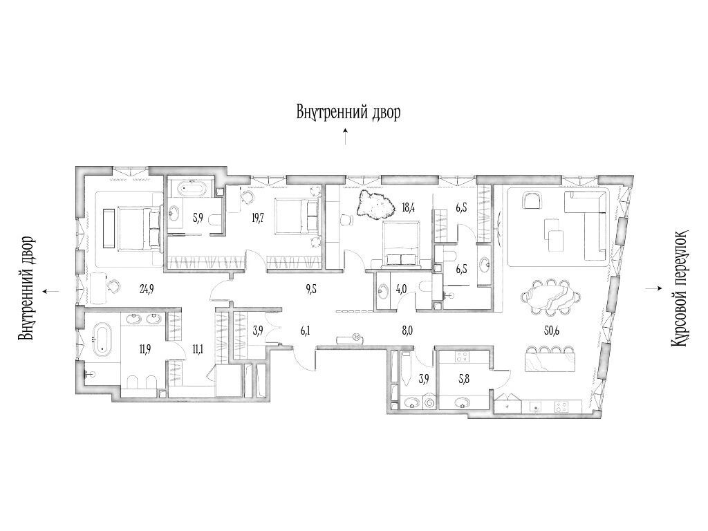 Планировка: 4-комн. квартира 205.20 м² в новостройке Аннабелс