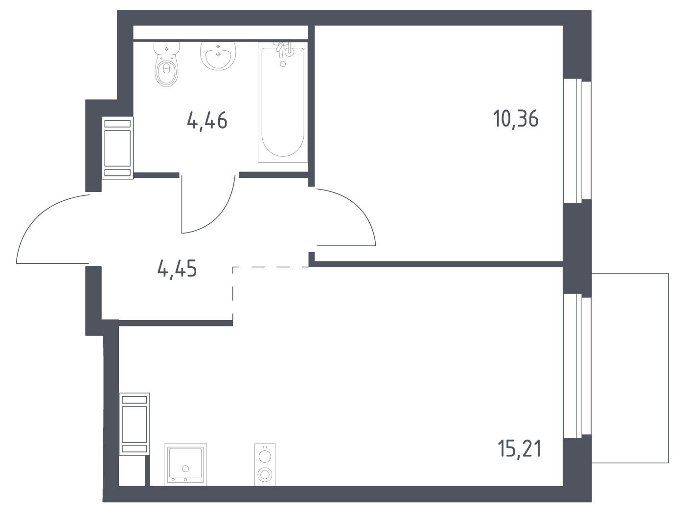Планировка: 1-комн. квартира 34.48 м² в новостройке Квартал Торики
