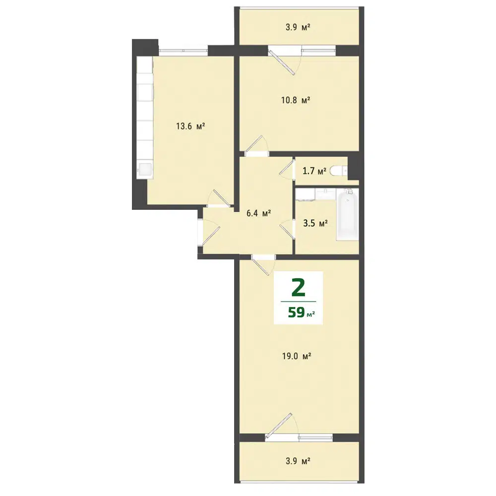 Планировка: 2-комн. квартира 55.10 м² в новостройке Сады Наука