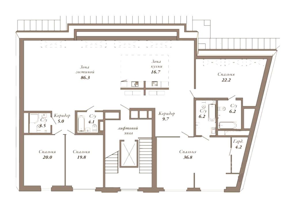 Планировка: 4-комн. квартира 240.70 м² в новостройке Приоритет
