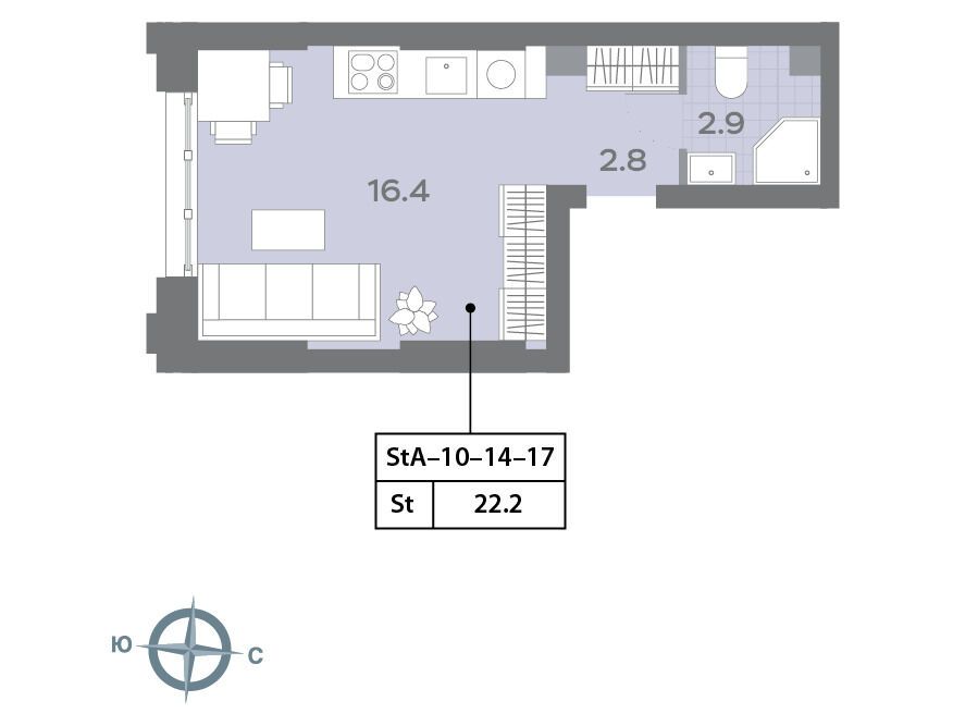 Планировка: Студия 22.30 м² в новостройке Дмитровское Небо