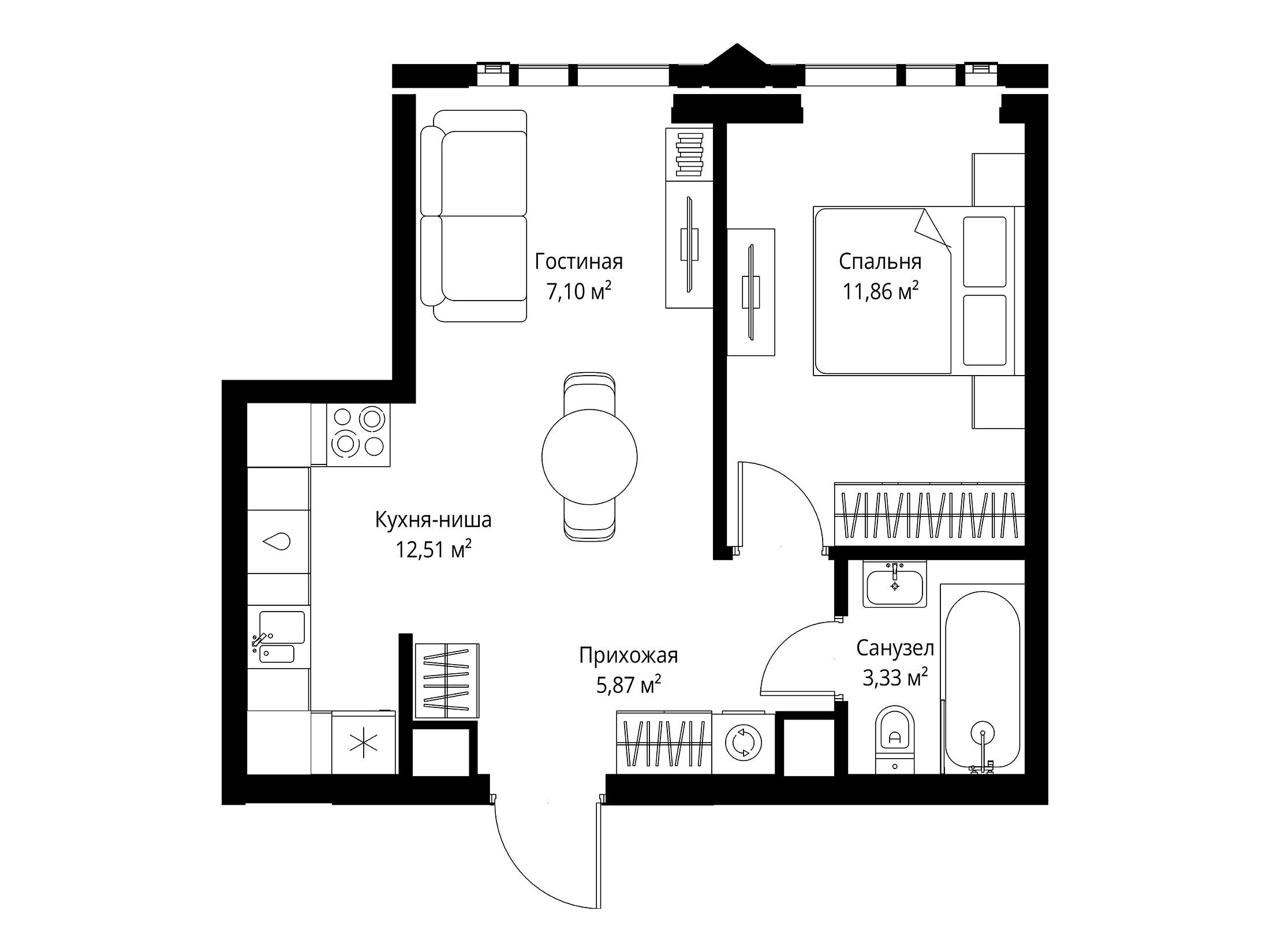 Планировка: 1-комн. квартира 40.67 м² в новостройке Джойс