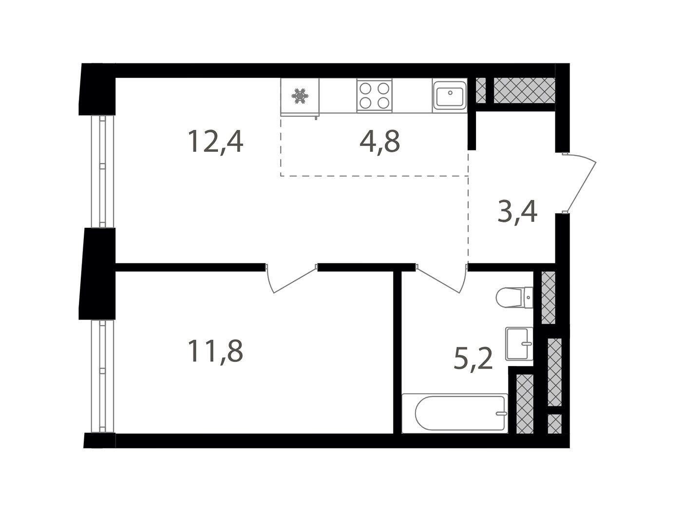 Планировка: 1-комн. квартира 37.60 м² в новостройке Семеновский парк 2