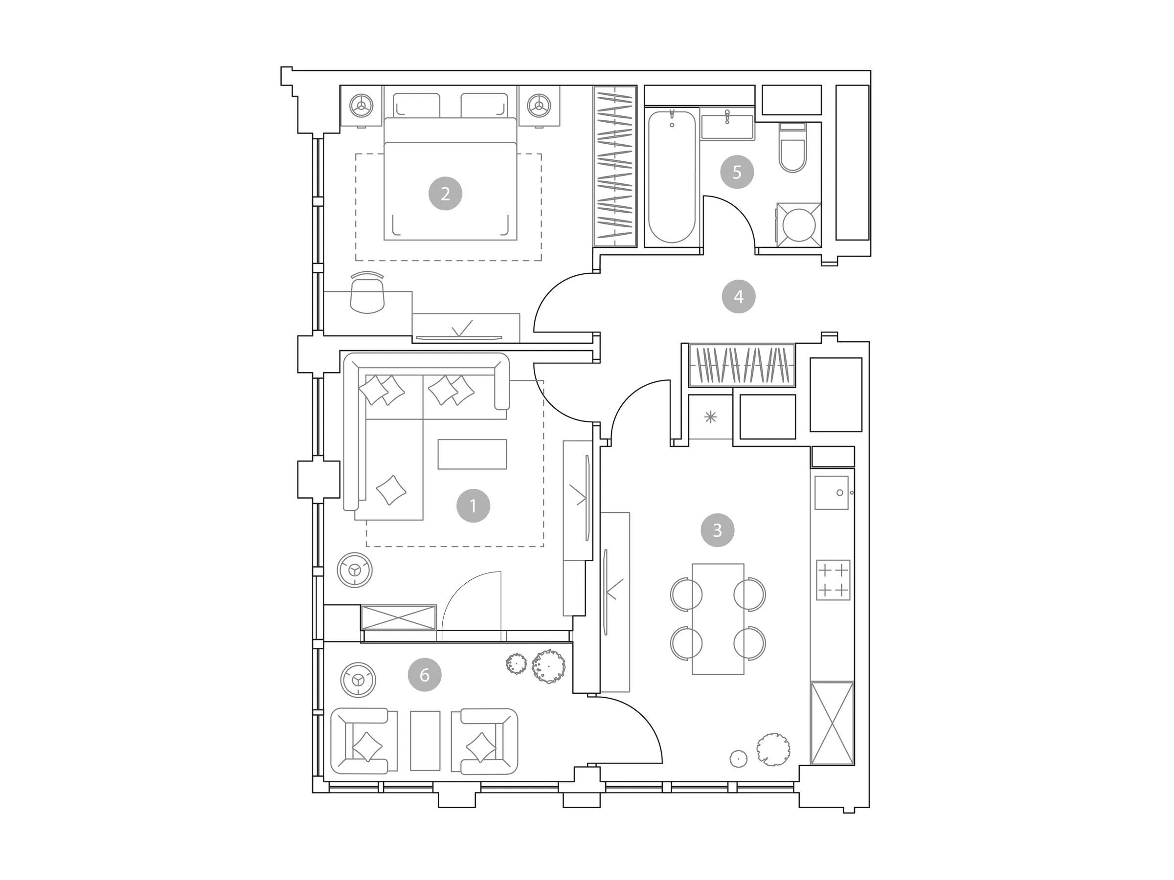 Планировка: 2-комн. квартира 56.90 м² в новостройке Вэри на Миклухо-Маклая