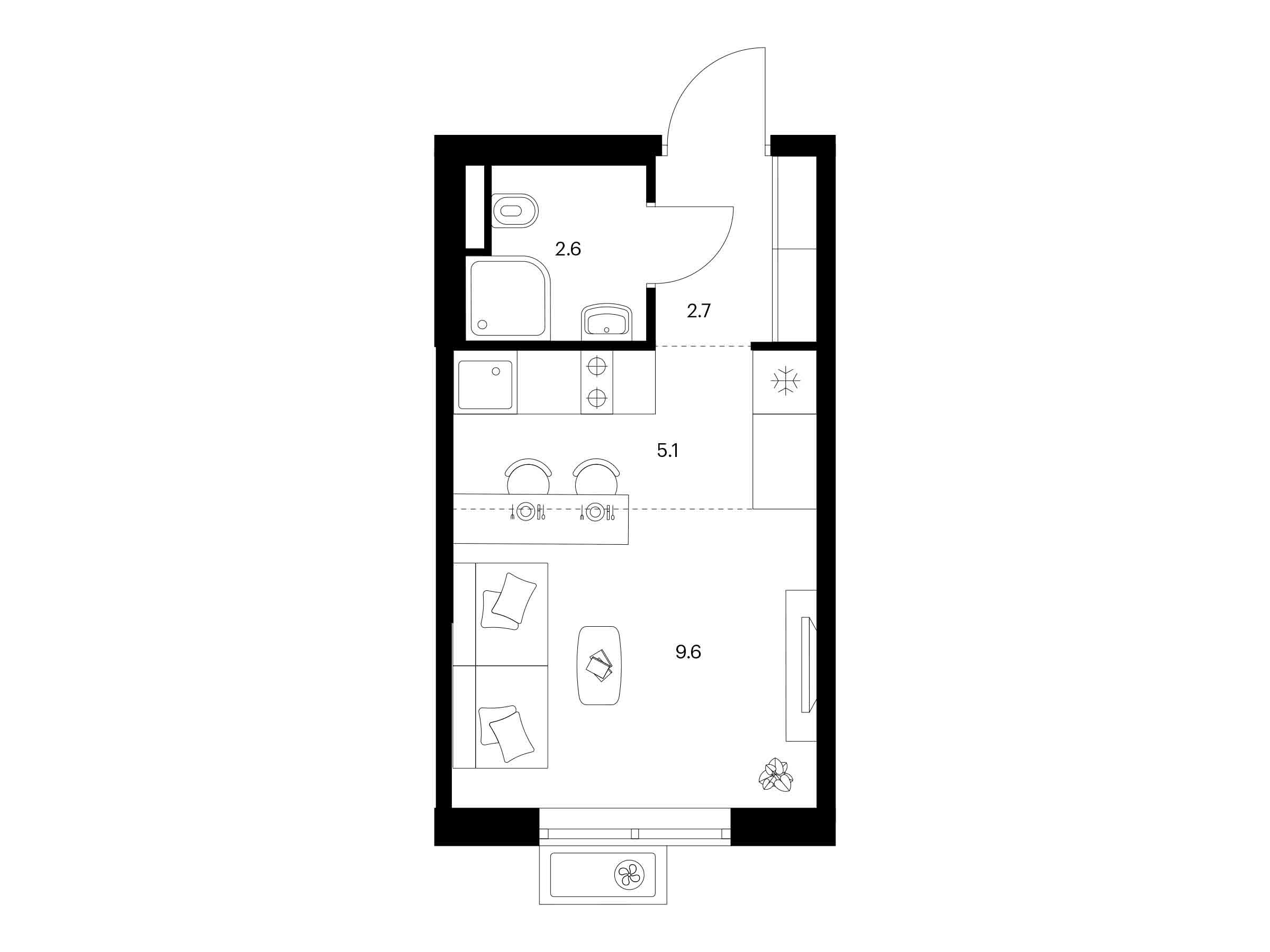 Планировка: Студия 20.00 м² в новостройке Люблинский парк