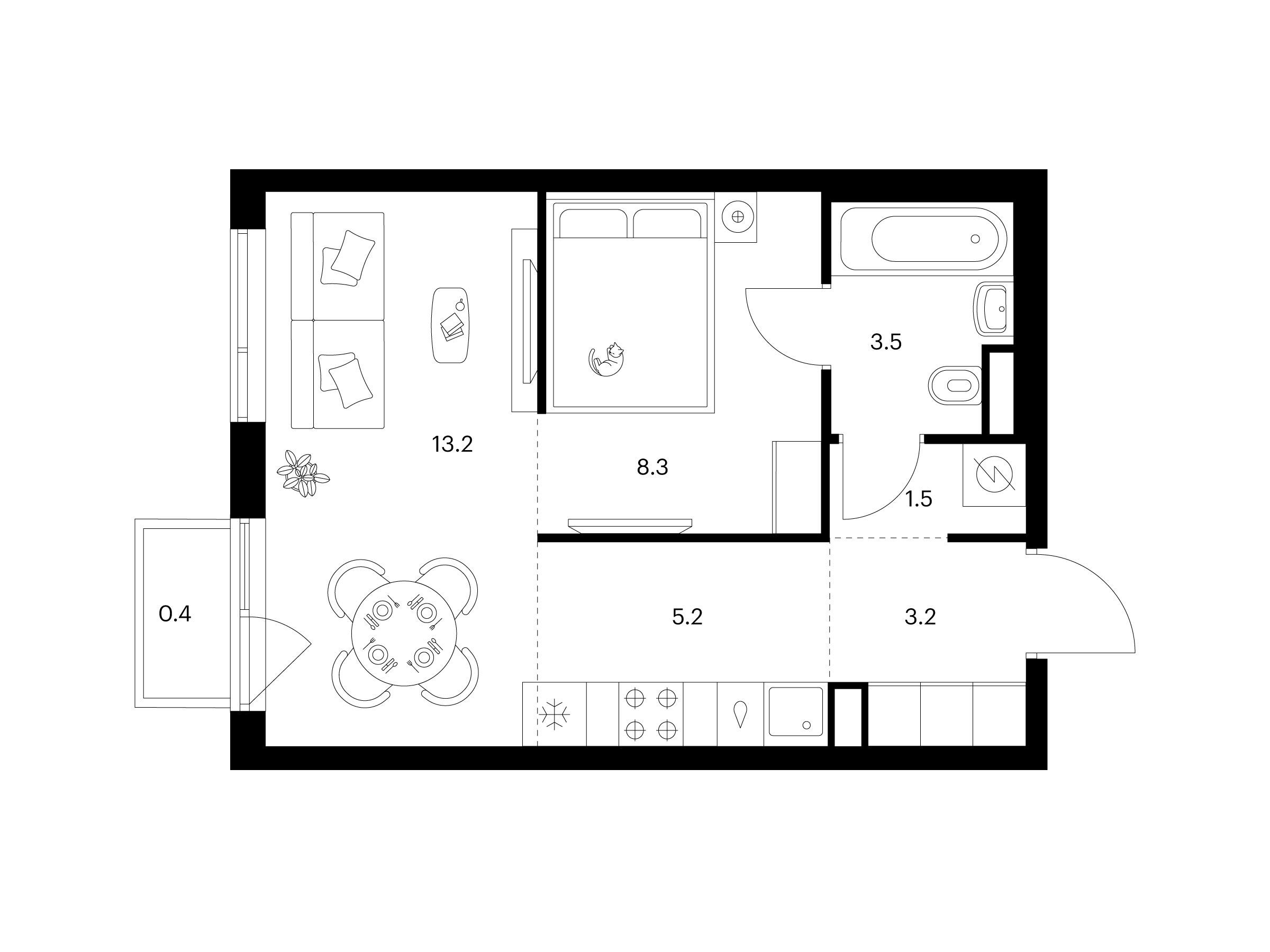 Планировка: 1-комн. квартира 35.30 м² в новостройке Бунинская набережная